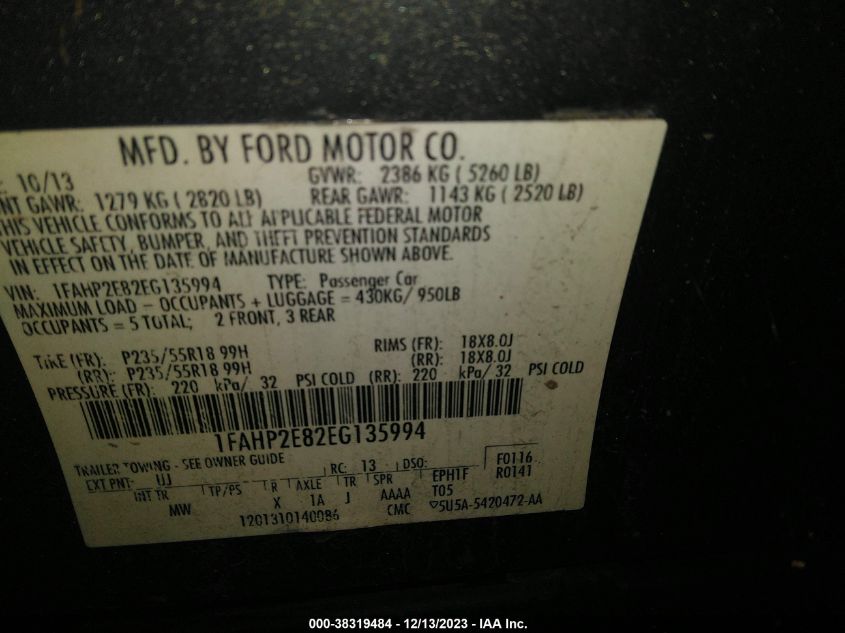 2014 FORD TAURUS SEL - 1FAHP2E82EG135994