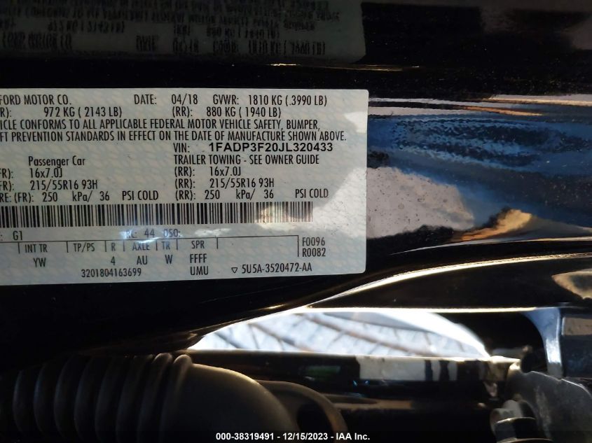 2018 FORD FOCUS SE - 1FADP3F20JL320433