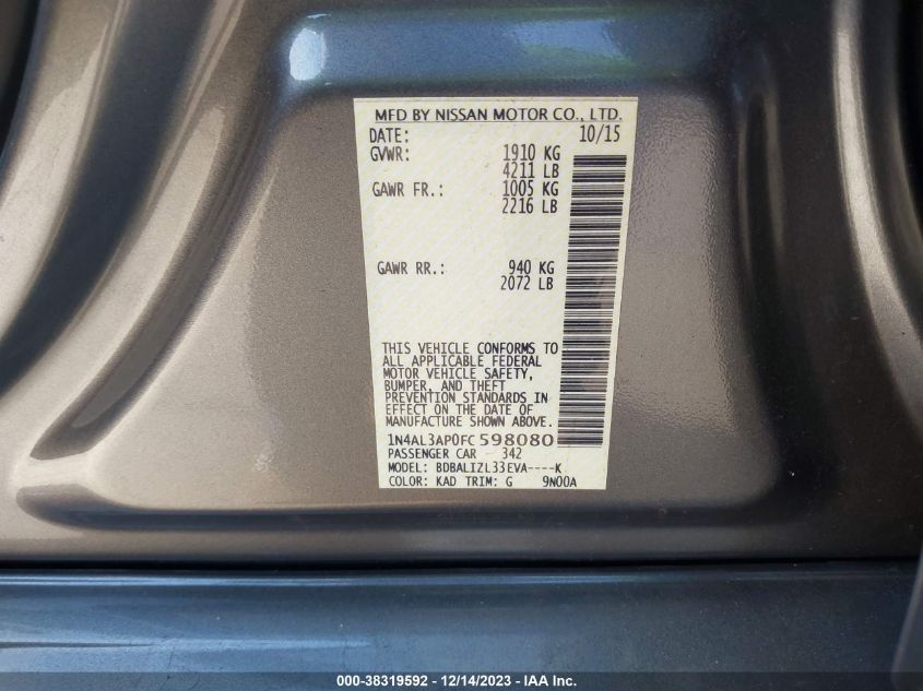 2015 NISSAN ALTIMA 2.5 SV - 1N4AL3AP0FC598080