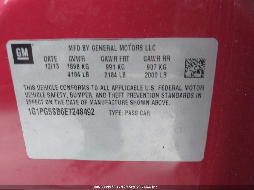 2014 CHEVROLET CRUZE LTZ - 1G1PG5SB6E7248492