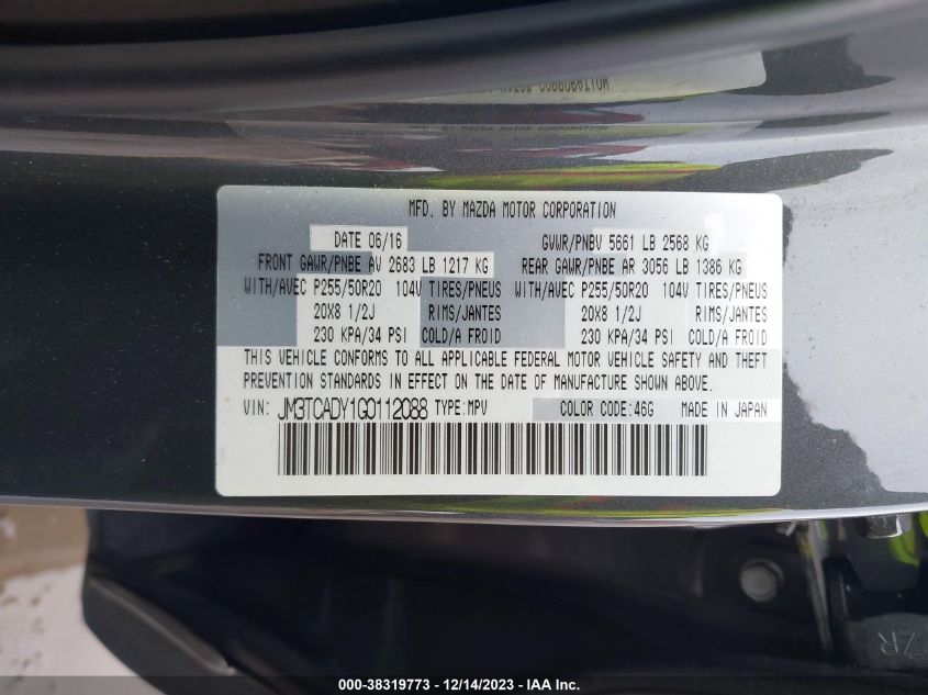 2016 MAZDA CX-9 GRAND TOURING - JM3TCADY1G0112088