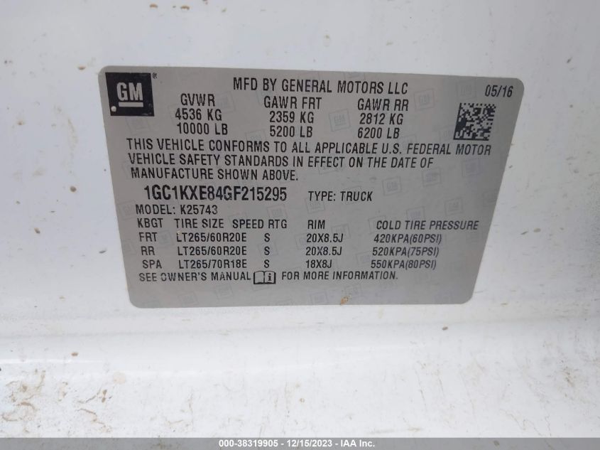 2016 CHEVROLET SILVERADO 2500HD HIGH COUNTRY - 1GC1KXE84GF215295