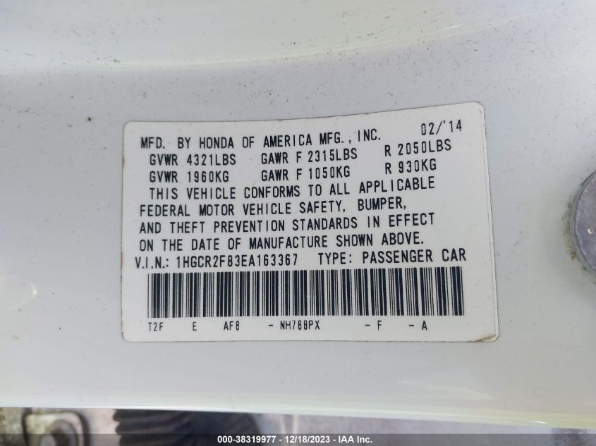 2014 HONDA ACCORD EX-L - 1HGCR2F83EA163367