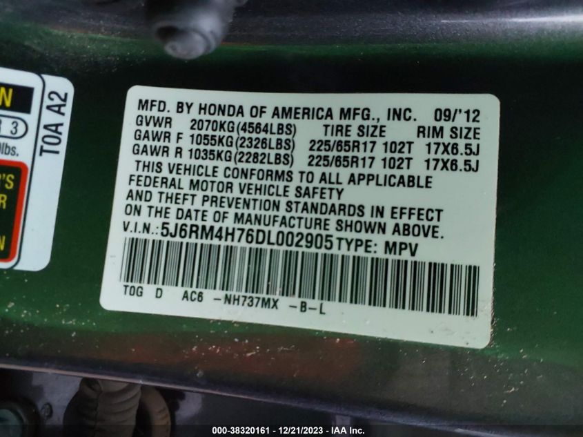 2013 HONDA CR-V EX-L - 5J6RM4H76DL002905
