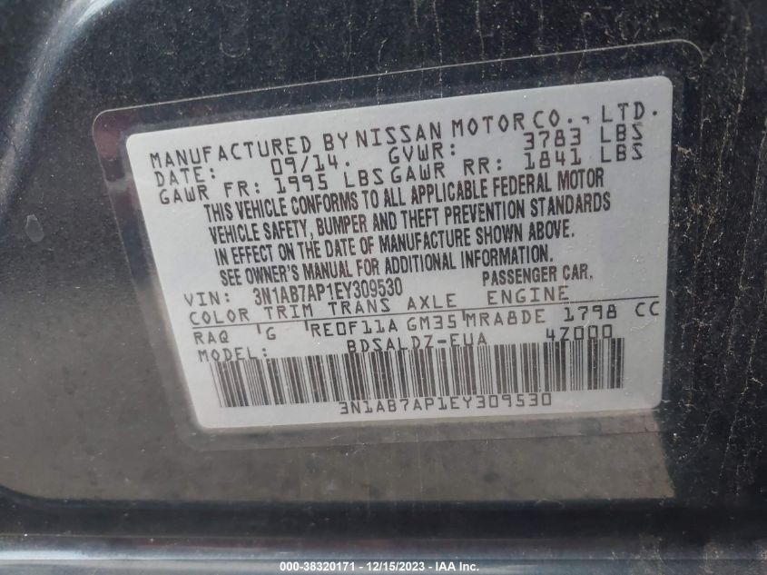 2014 NISSAN SENTRA SV - 3N1AB7AP1EY309530