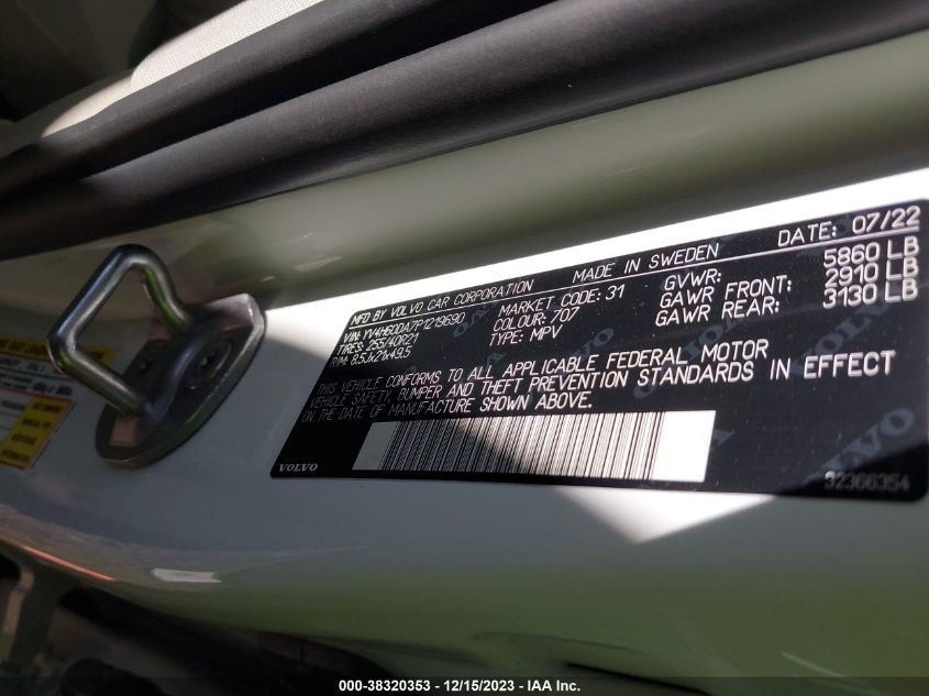 2023 VOLVO XC60 RECHARGE PLUG-IN HYBRID T8 ULTIMATE BRIGHT THEME YV4H60DA7P1219690