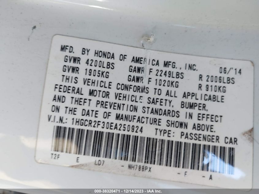 2014 HONDA ACCORD LX - 1HGCR2F30EA250924