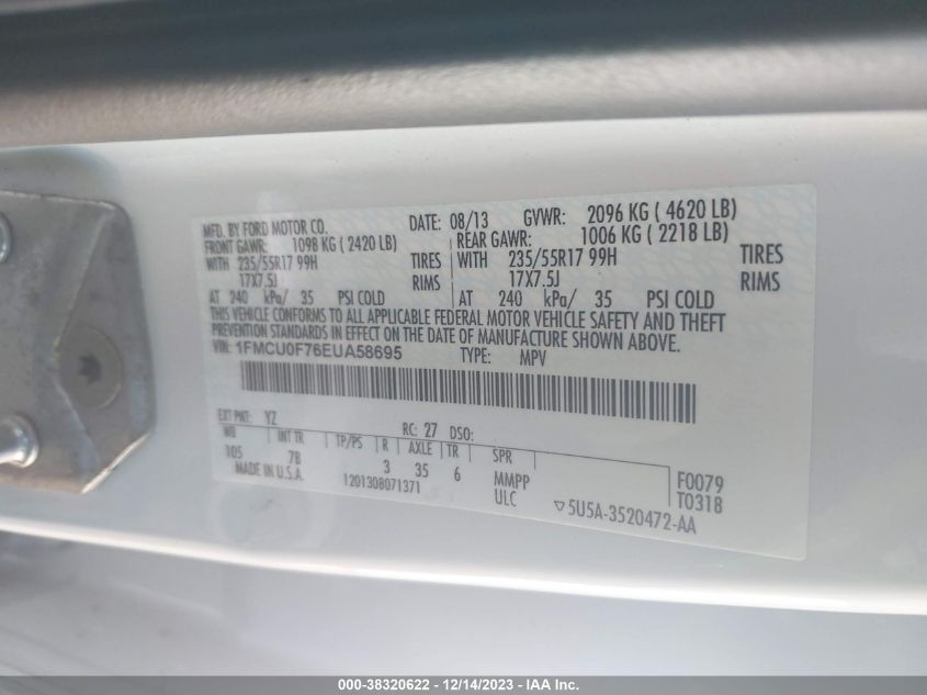 2014 FORD ESCAPE S - 1FMCU0F76EUA58695