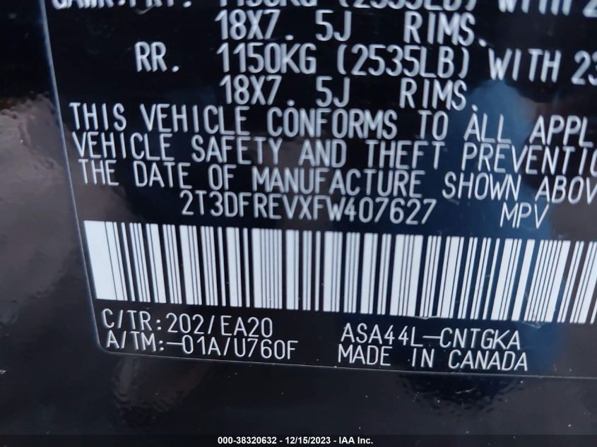 2015 TOYOTA RAV4 LIMITED - 2T3DFREVXFW407627