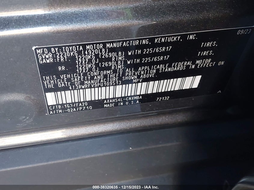VIN 4T3RWRFV9PU109513 2023 TOYOTA RAV4 XLE HYBRID