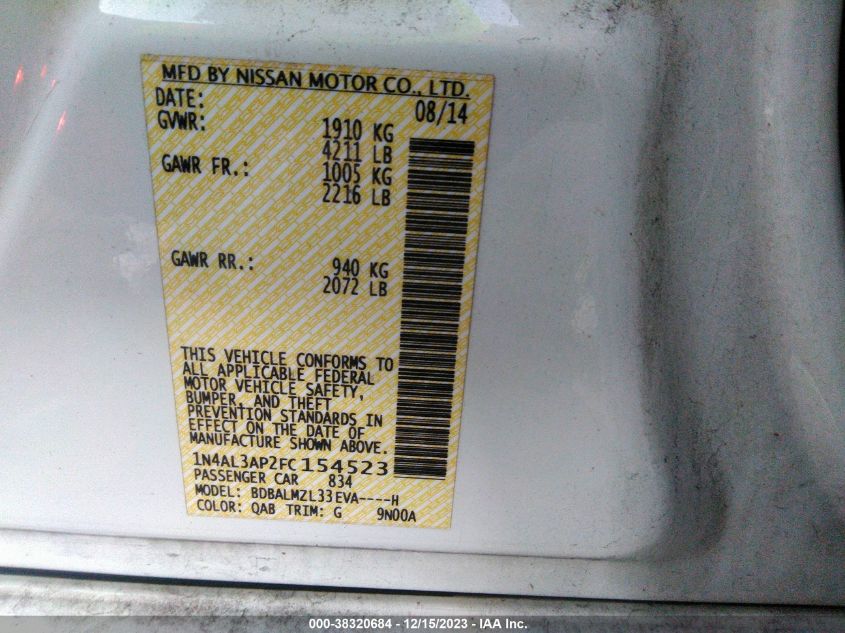 2015 NISSAN ALTIMA 2.5 SV - 1N4AL3AP2FC154523