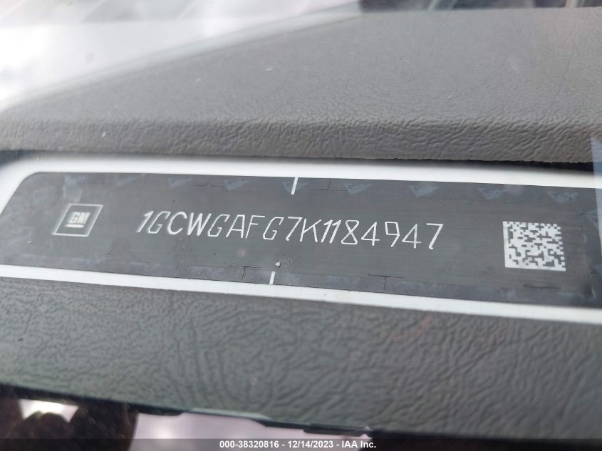 2019 CHEVROLET EXPRESS 2500 WORK VAN 1GCWGAFG7K1184947