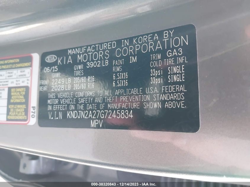 2016 KIA SOUL - KNDJN2A27G7245834