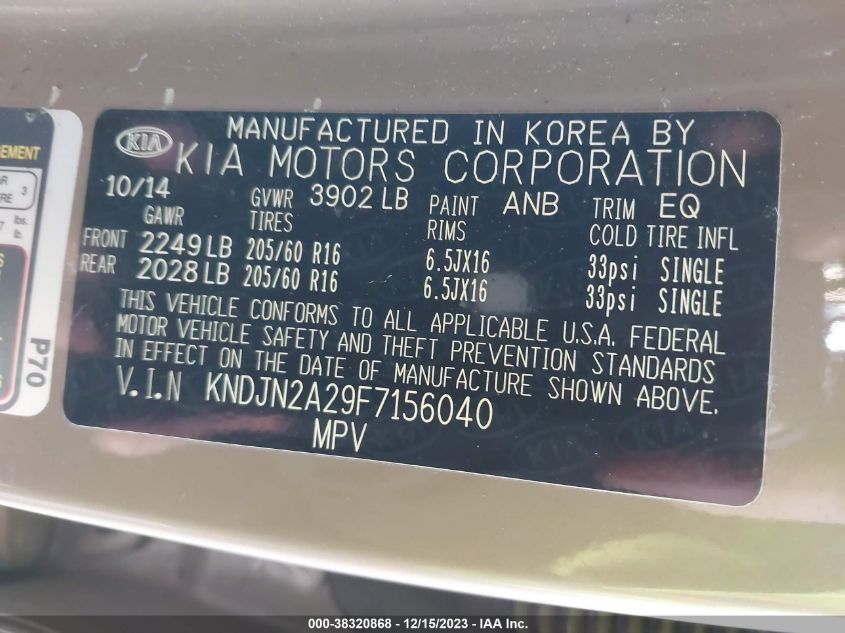 2015 KIA SOUL - KNDJN2A29F7156040