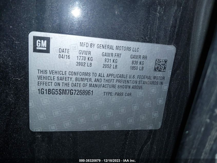 2016 CHEVROLET CRUZE PREMIER - 1G1BG5SM7G7268961