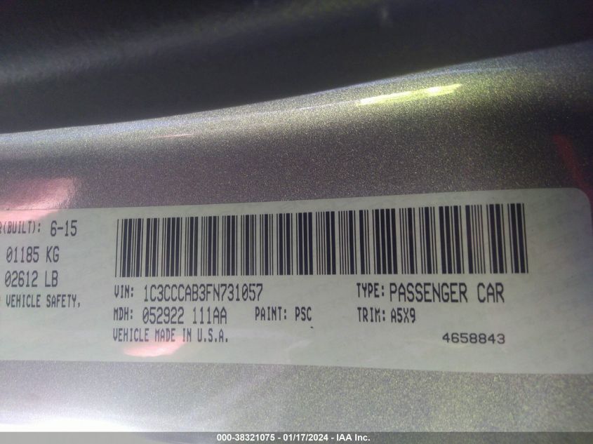 2015 CHRYSLER 200 LIMITED - 1C3CCCAB3FN731057