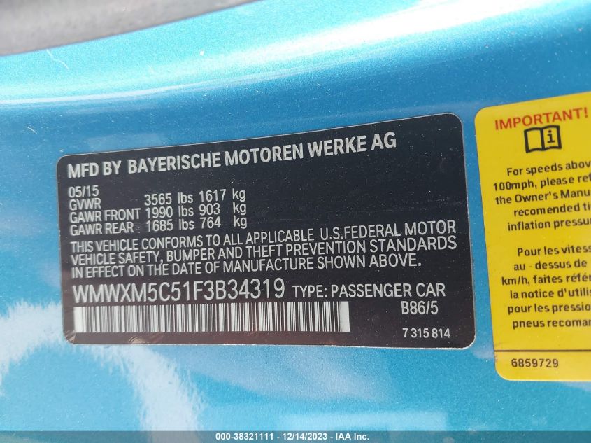 2015 MINI HARDTOP COOPER - WMWXM5C51F3B34319