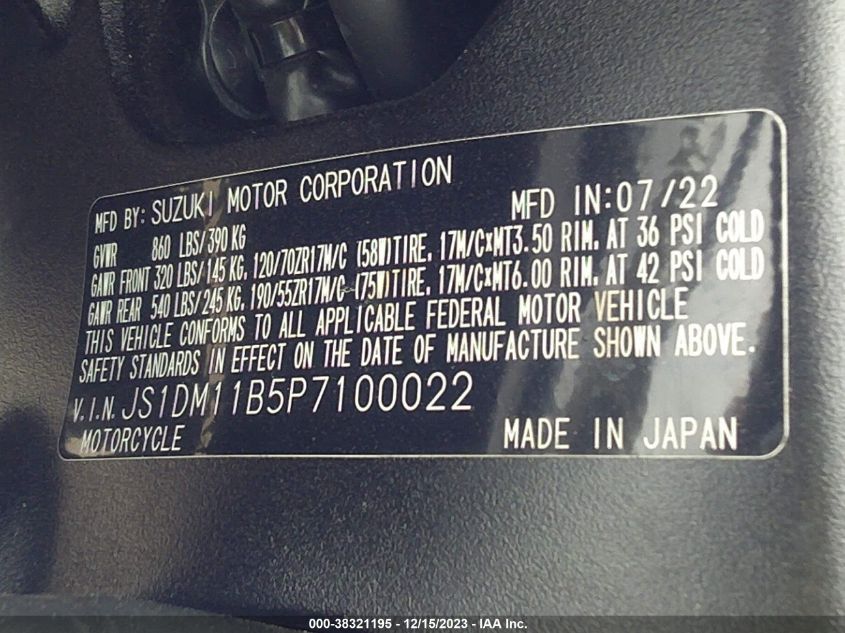2023 SUZUKI GSX-R1000 JS1DM11B5P7100022