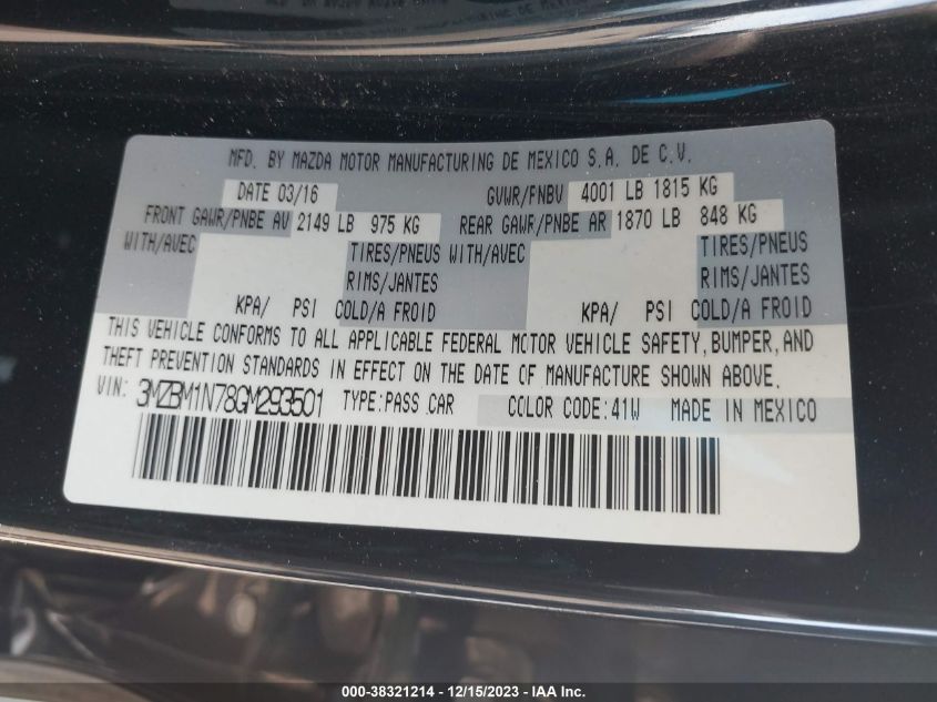2016 MAZDA MAZDA3 I GRAND TOURING - 3MZBM1N78GM293501