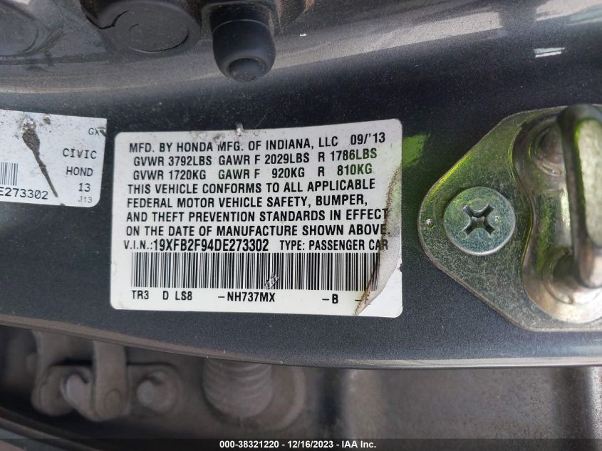 2013 HONDA CIVIC EXL - 19XFB2F94DE273302