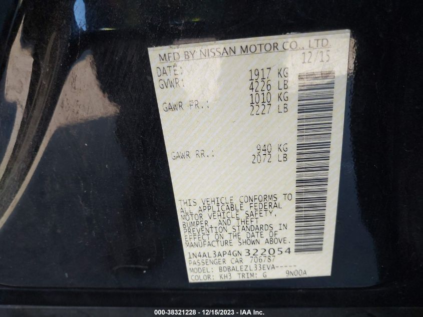 2016 NISSAN ALTIMA 2.5 S - 1N4AL3AP4GN322054