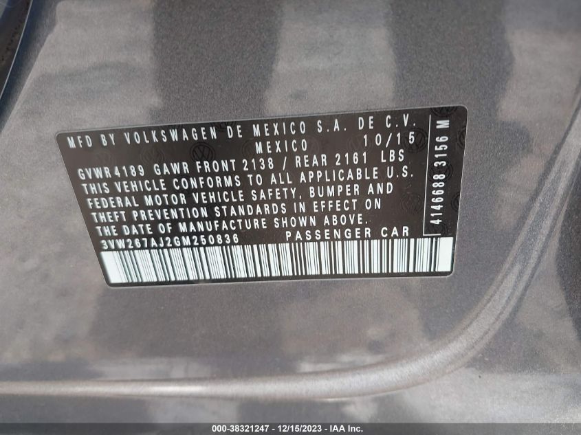 2016 VOLKSWAGEN JETTA 1.4T S - 3VW267AJ2GM250836