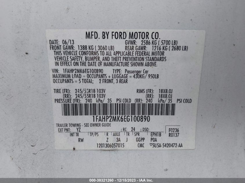 2014 FORD POLICE INTERCEPTOR - 1FAHP2MK6EG100890