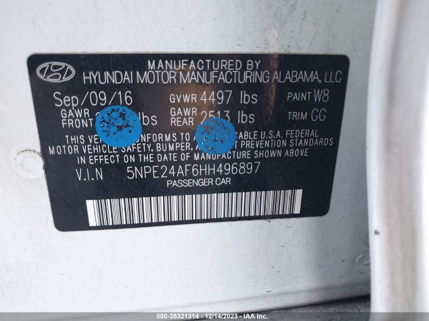 2017 HYUNDAI SONATA - 5NPE24AF6HH496897