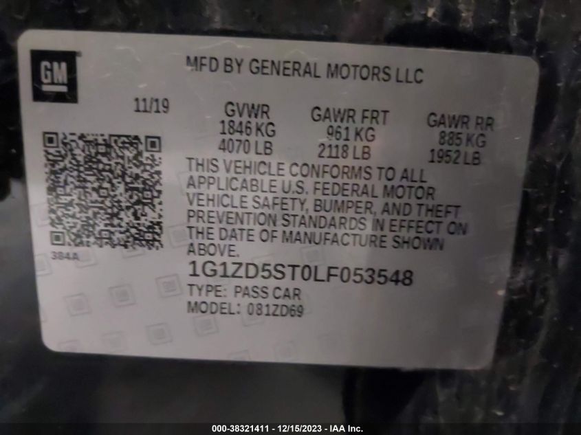 2020 CHEVROLET MALIBU FWD LT - 1G1ZD5ST0LF053548