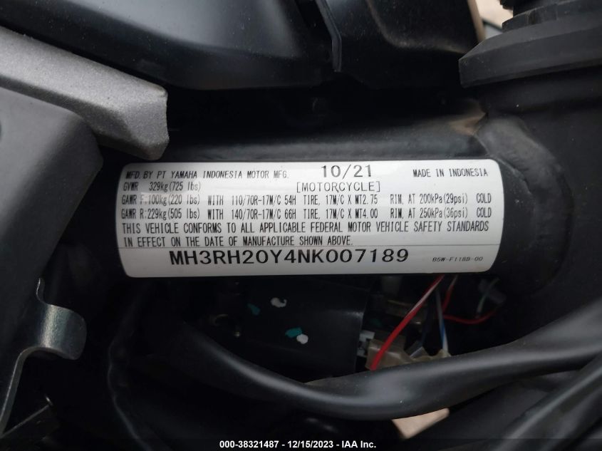 2022 YAMAHA MT-03 MH3RH20Y4NK007189
