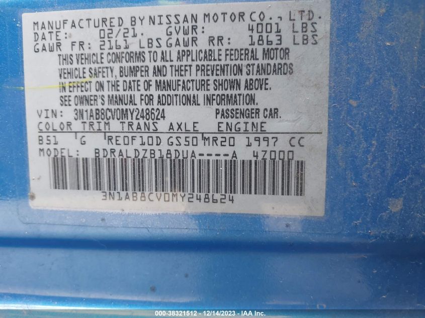 2021 NISSAN SENTRA SV XTRONIC CVT - 3N1AB8CV0MY248624