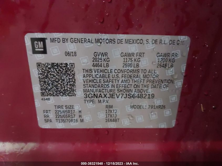 2018 CHEVROLET EQUINOX LT - 3GNAXJEV7JS648219