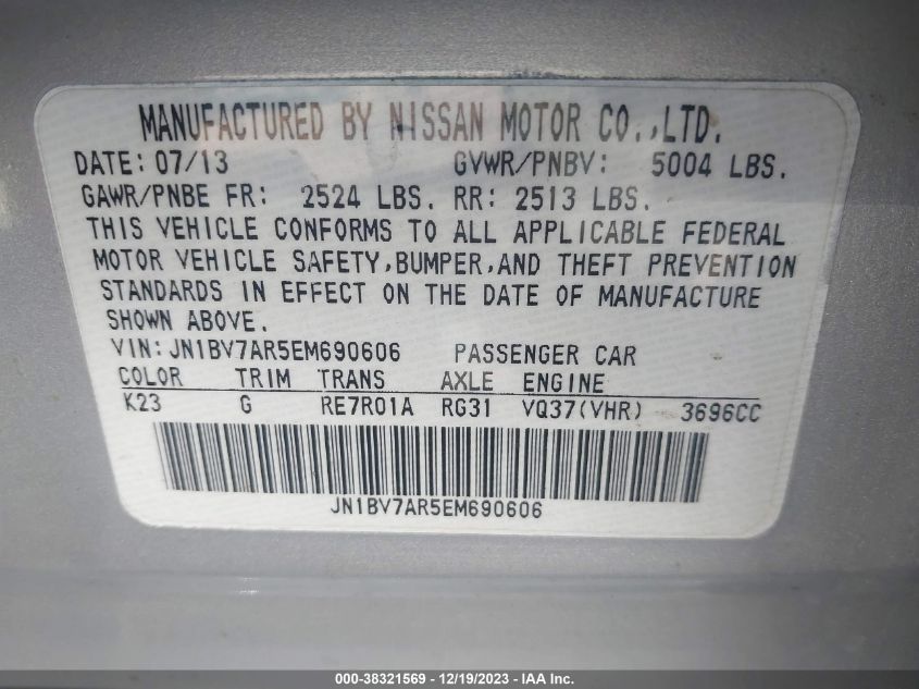 2014 INFINITI Q50 PREMIUM/SPORT - JN1BV7AR5EM690606