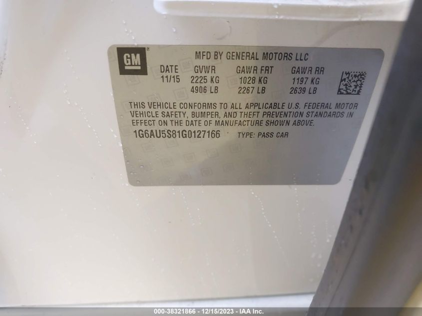 2016 CADILLAC CTS VSPORT - 1G6AU5S81G0127166