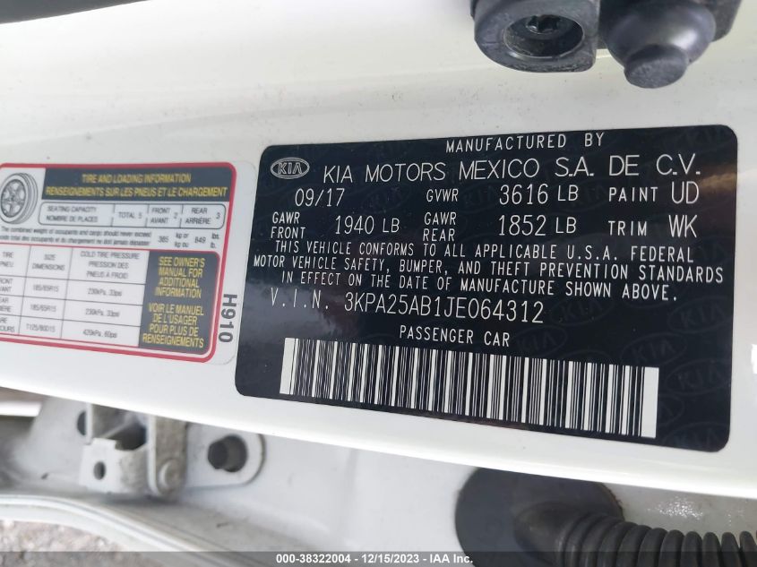 2018 KIA RIO S - 3KPA25AB1JE064312