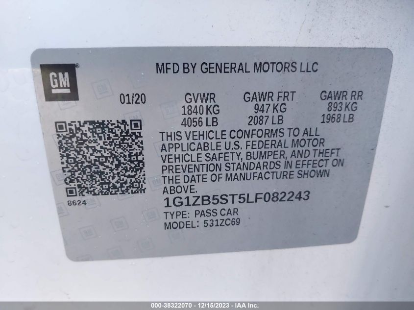 1G1ZB5ST5LF082243 | 2020 CHEVROLET MALIBU