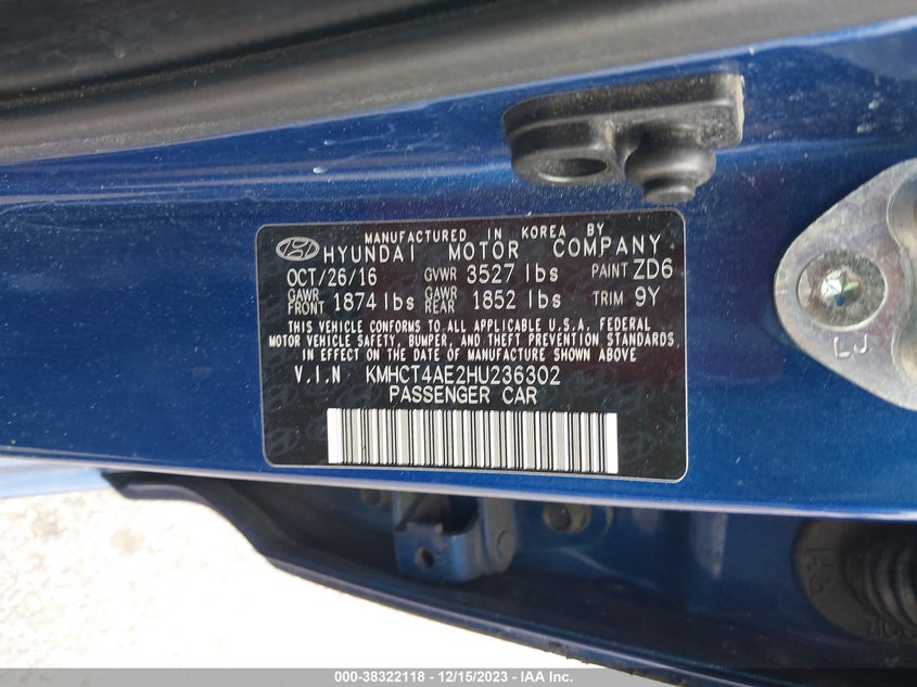 VIN KMHCT4AE2HU236302 2017 HYUNDAI ACCENT SE