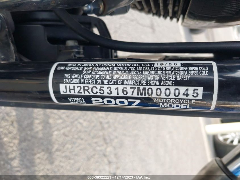 2007 HONDA VT750 C2 - JH2RC53167MOOOO45