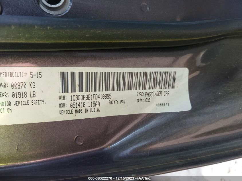 2015 DODGE DART SXT - 1C3CDFBB1FD410895