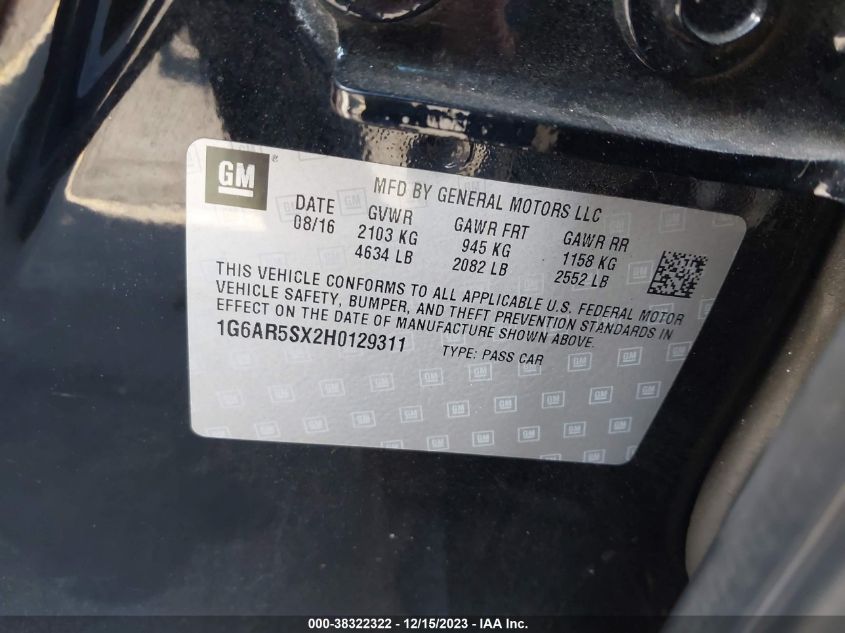 2017 CADILLAC CTS LUXURY - 1G6AR5SX2H0129311