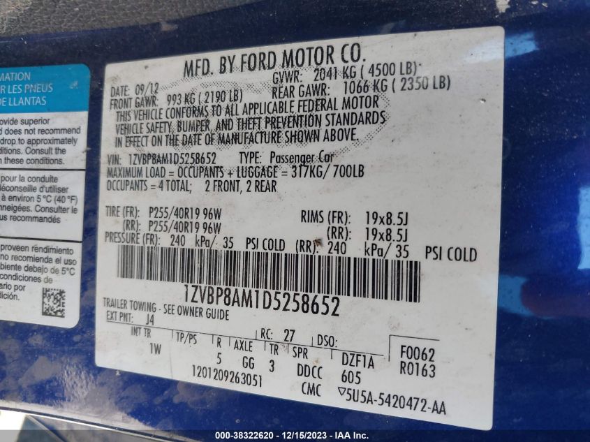2013 FORD MUSTANG V6 - 1ZVBP8AM1D5258652