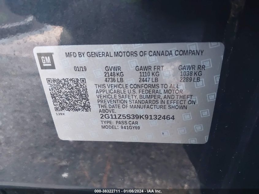 2019 CHEVROLET IMPALA LT - 2G11Z5S39K9132464