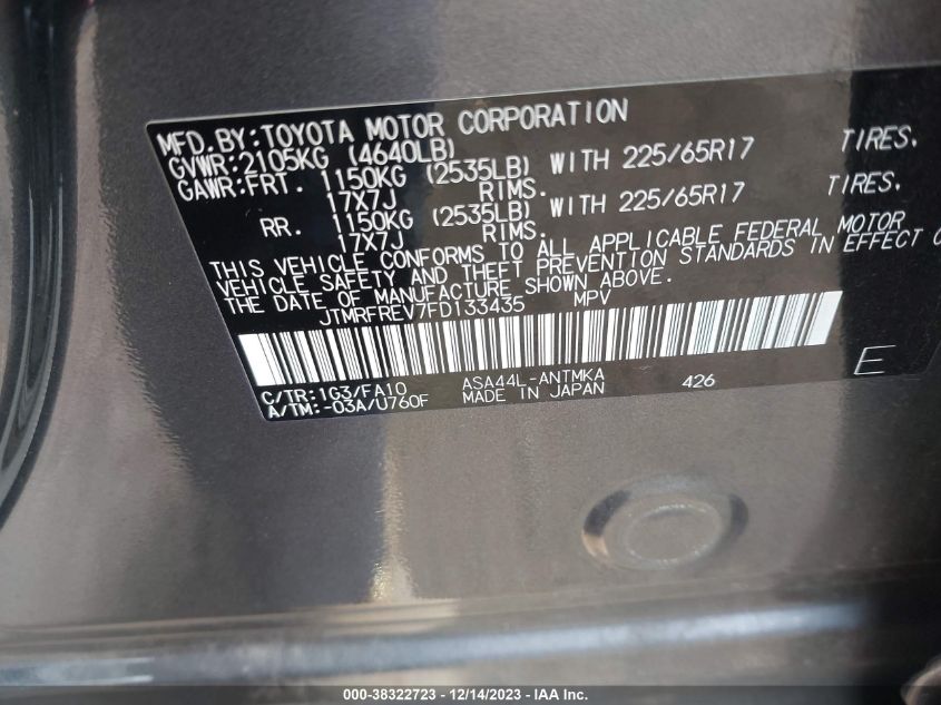 2015 TOYOTA RAV4 XLE - JTMRFREV7FD133435