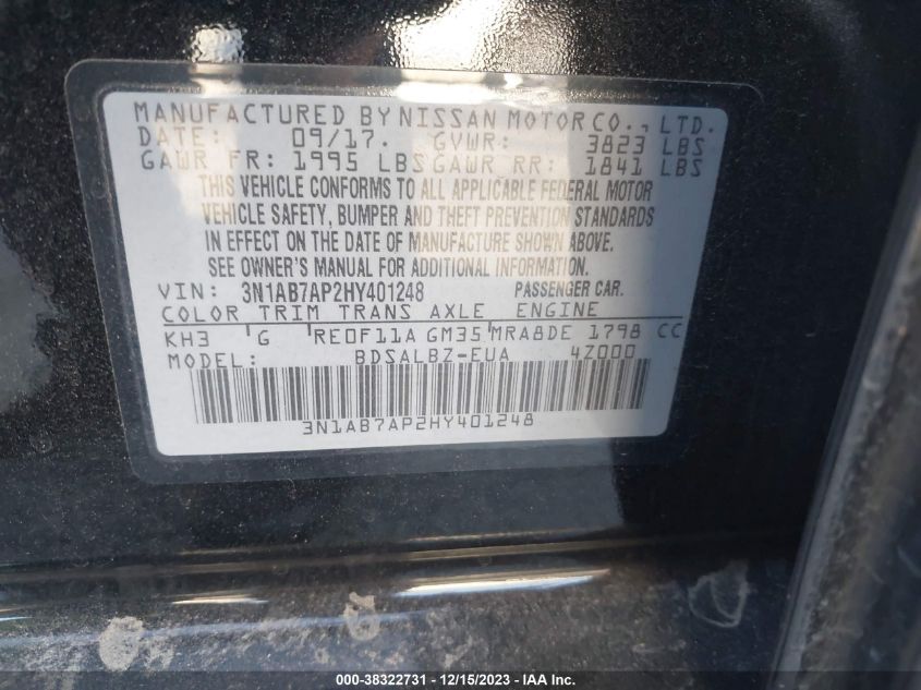 2017 NISSAN SENTRA S - 3N1AB7AP2HY401248