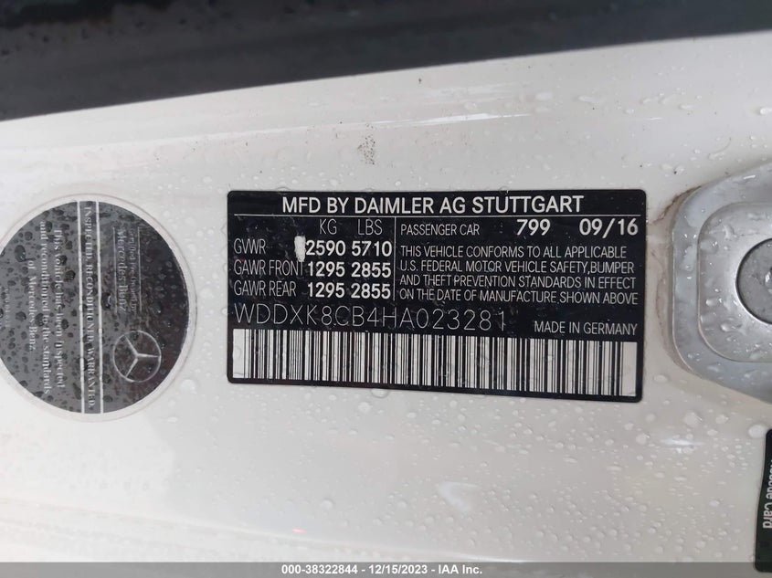 VIN WDDXK8CB4HA023281 2017 MERCEDES-BENZ S 550