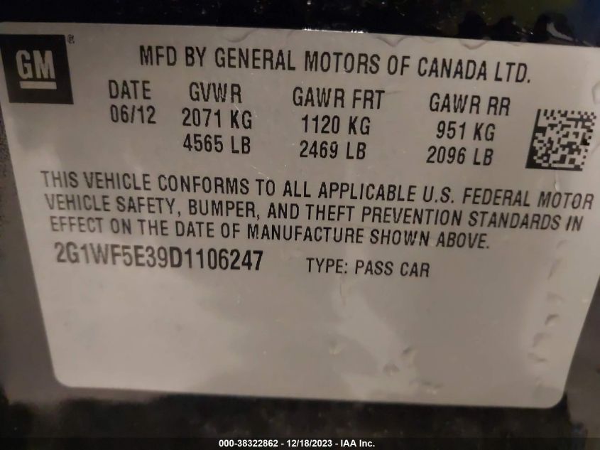 2013 CHEVROLET IMPALA LS - 2G1WF5E39D1106247