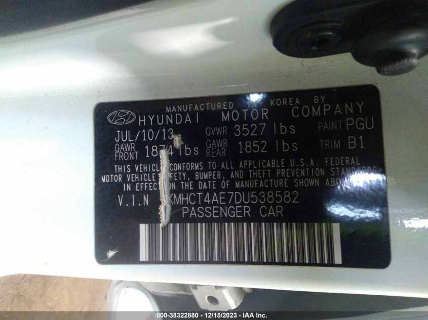 2013 HYUNDAI ACCENT GLS/GS - KMHCT4AE7DU538582