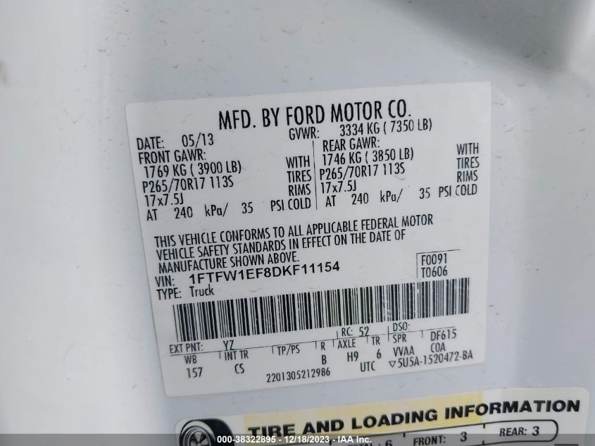 2013 FORD F-150 XL - 1FTFW1EF8DKF11154