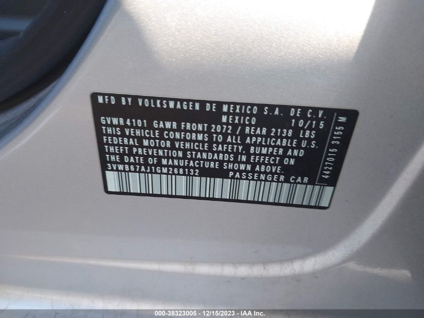 2016 VOLKSWAGEN JETTA SE - 3VWB67AJ1GM268132
