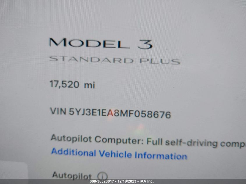 5YJ3E1EA8MF058676 | 2021 TESLA MODEL 3